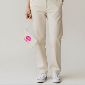 Beige Canvas Wristlet